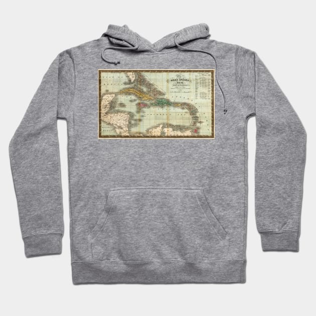 Vintage Map of The Caribbean (1834) Hoodie by Bravuramedia